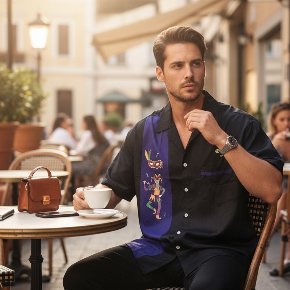 Festive Black and Purple Men's Shirt - Picture 2 of 16